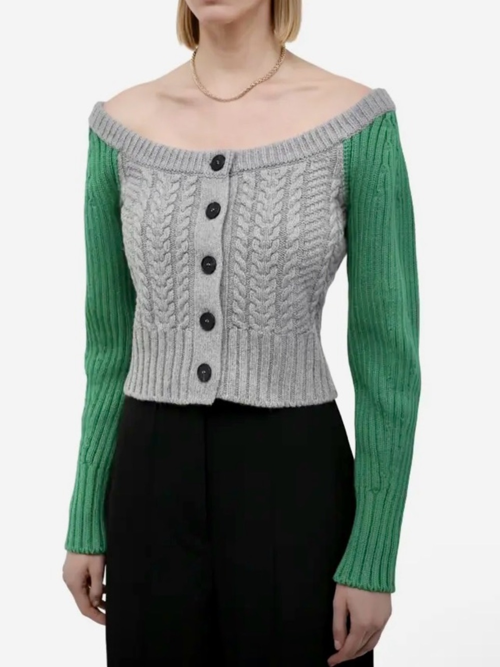 Alexander McQueen Off Shoulder Wool Cashmere Cardigan M